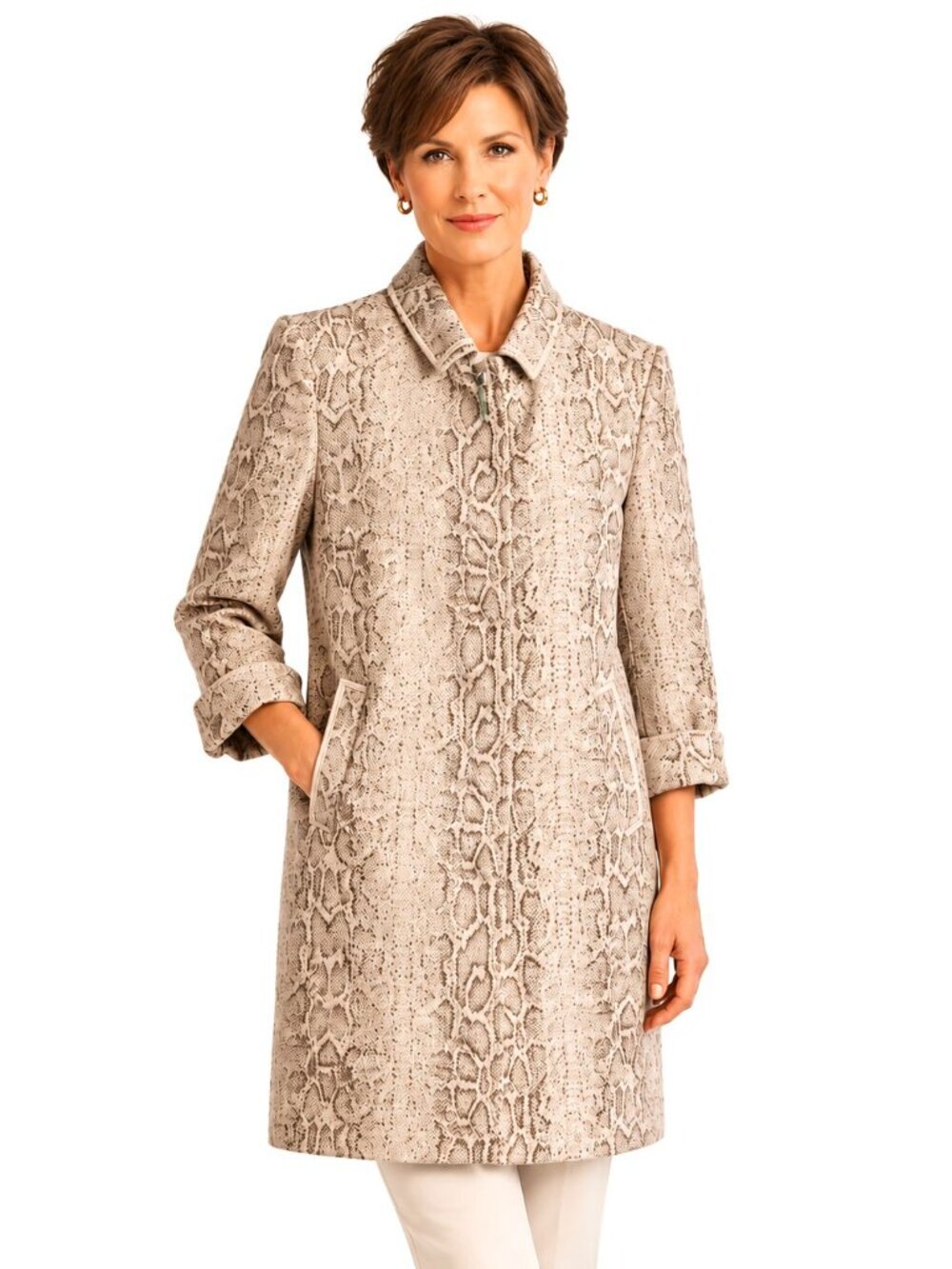 T Tahari Calypso Stone Cotton Linen Snakeskin Print Coat NWOT